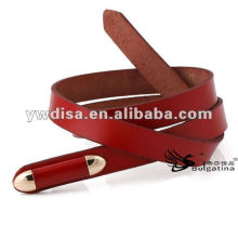 Narrow Red Plain Leather Belts For Women